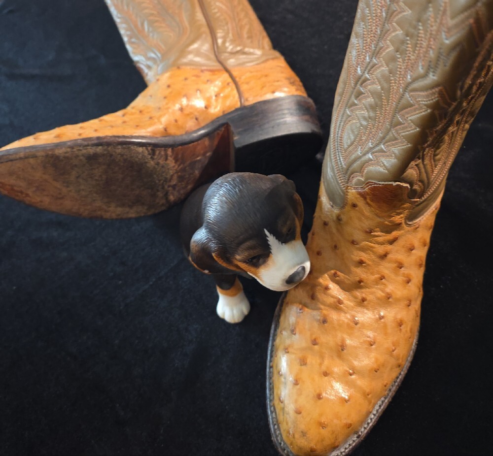 Tony Lama Tan Embossed Ostrich Leather Western Boots - Picture 3 of 11